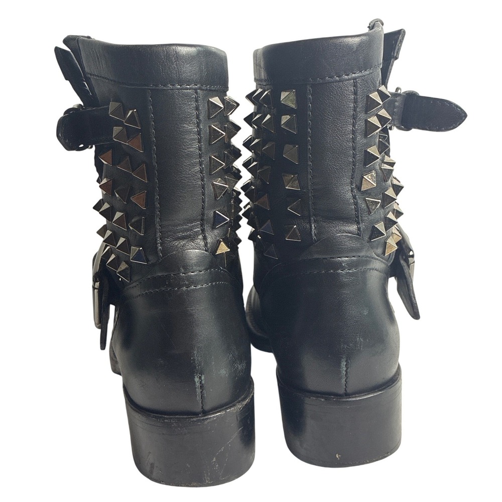 Valentino Garavani Noir Rockstud Leather Moto Boots Black Studded VSF 307 36 - Picture 3 of 10